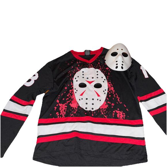 Friday The 13th Men Shirt L Black Jason Voornees Mask Embroidery Jersey Hockey - Picture 1 of 8